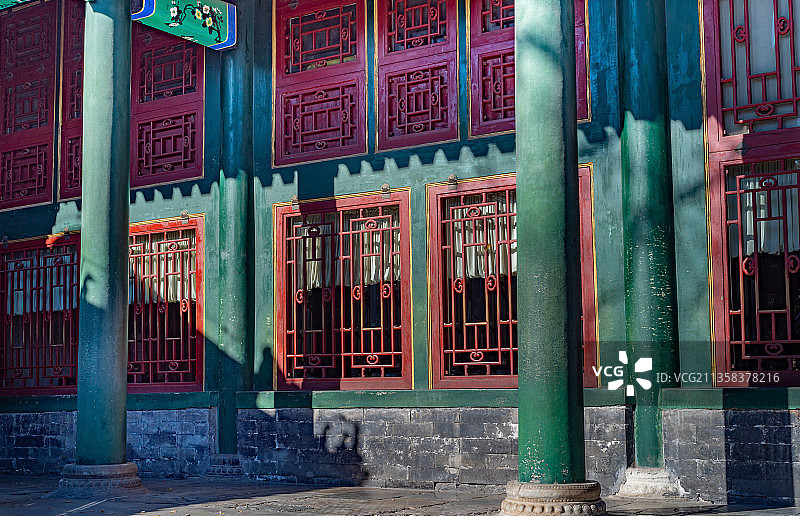 北京恭王府锡晋斋门廊窗户图片素材