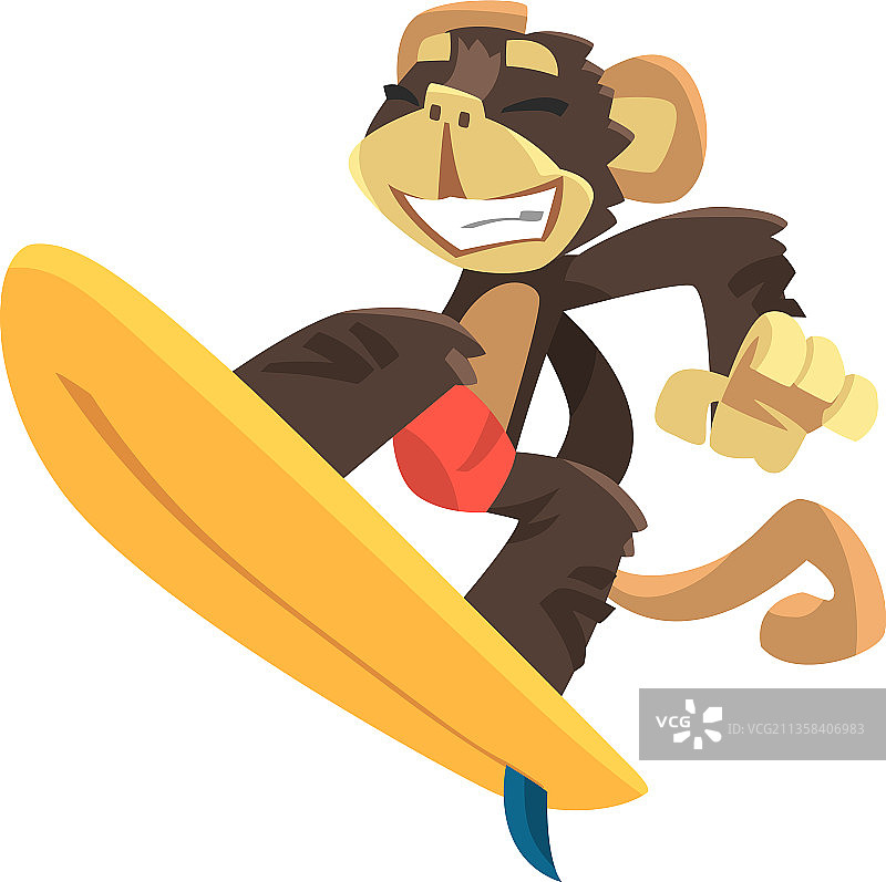 穿泳裤的猴子在冲浪板上乘风破浪图片素材