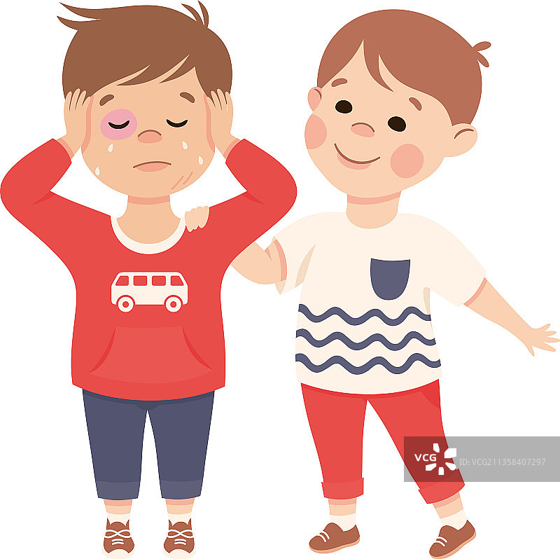 小男孩安慰悲伤的朋友图片素材