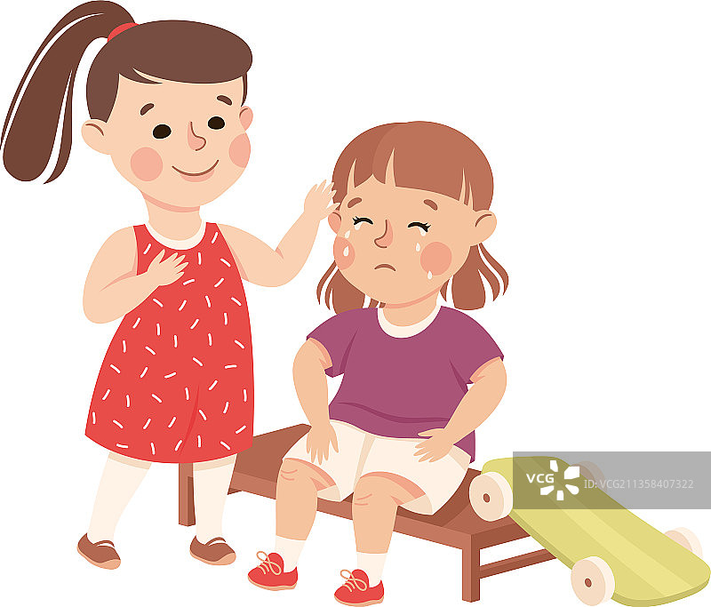 安慰悲伤朋友的小女孩图片素材