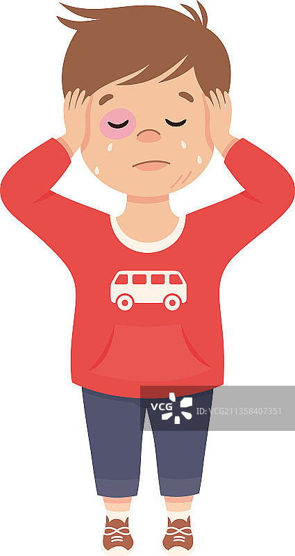 黑眼圈小男孩大声哭泣图片素材