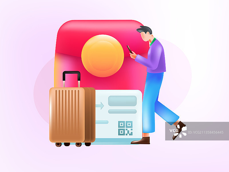 春运抢车票送红包创意场景人物插画图片素材