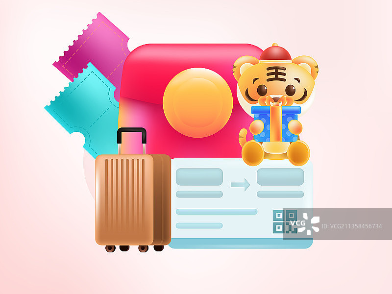 春运抢车票送红包创意场景人物插画图片素材