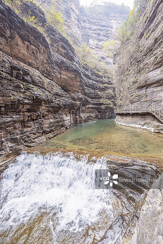 河南林州太行大峡谷风景区平湖与龙床沟大瀑布自然风光图片素材