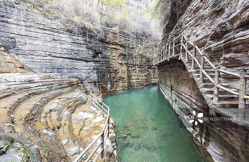 河南林州太行大峡谷风景区平湖与龙床沟大瀑布自然风光图片素材