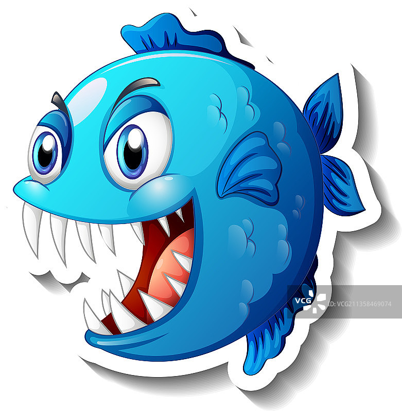 愤怒的食人鱼卡通贴纸图片素材