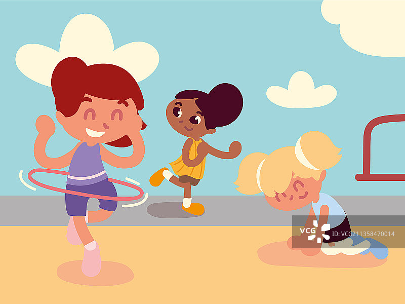 卡通女孩玩耍图片素材