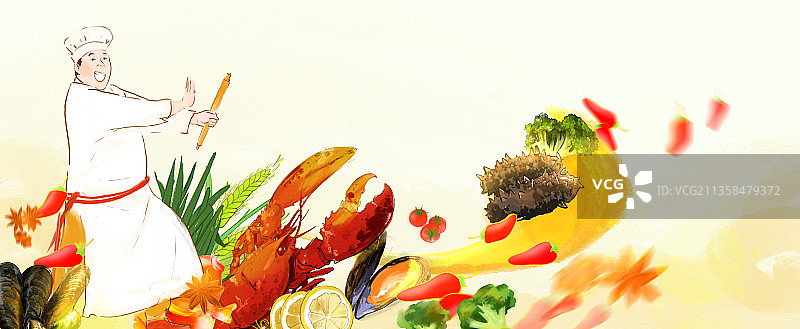 海产主厨国潮风插画火锅图片素材