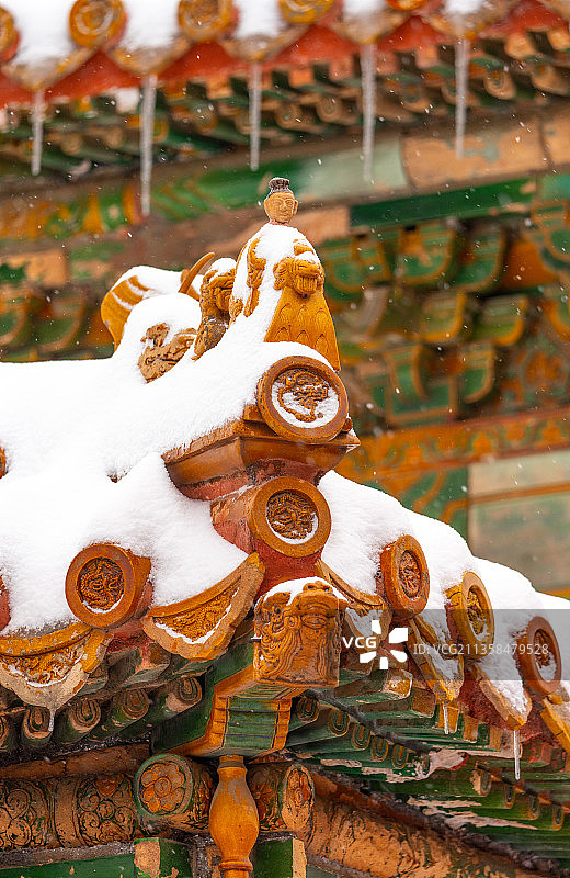 雪中故宫的屋檐角兽图片素材