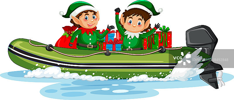 船上带着礼物的圣诞精灵图片素材