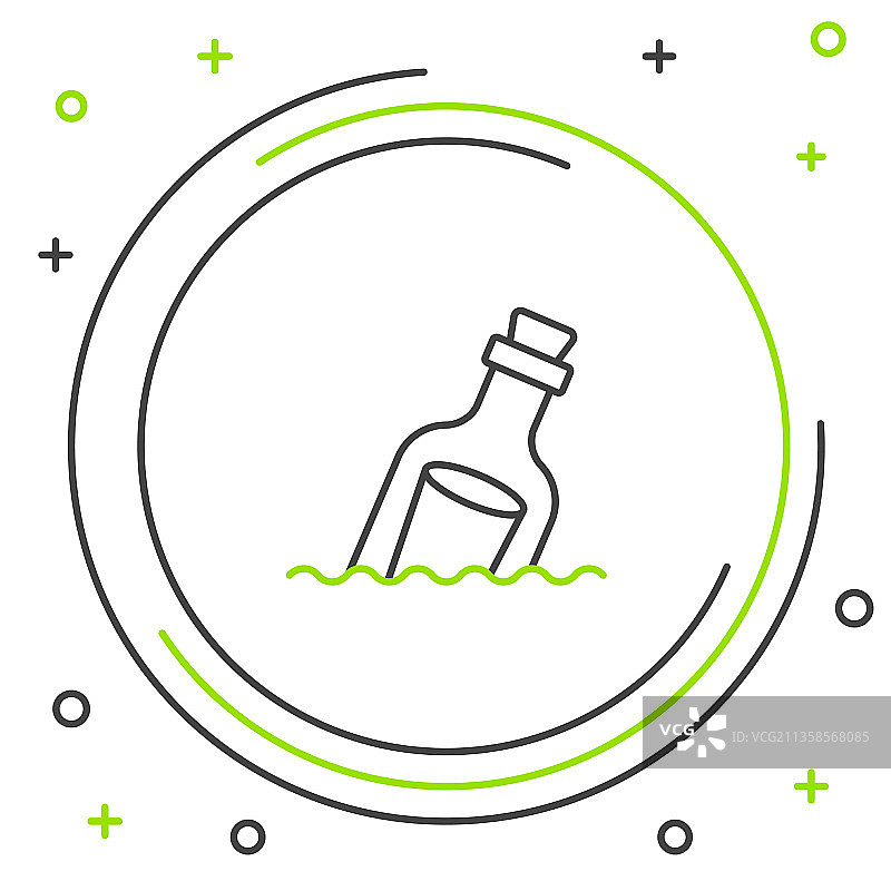 装有漂流瓶的玻璃瓶线条图标图片素材