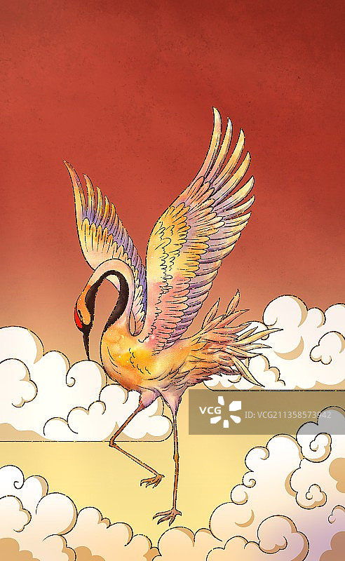 仙鹤水彩插画图片素材