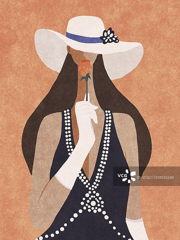 正面复古头像女半身插画图片素材