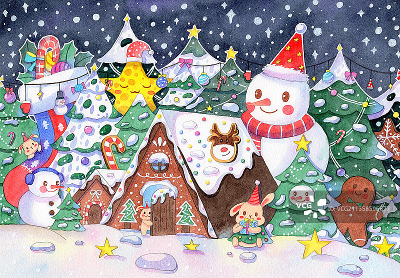 圣诞节水彩插画图片素材