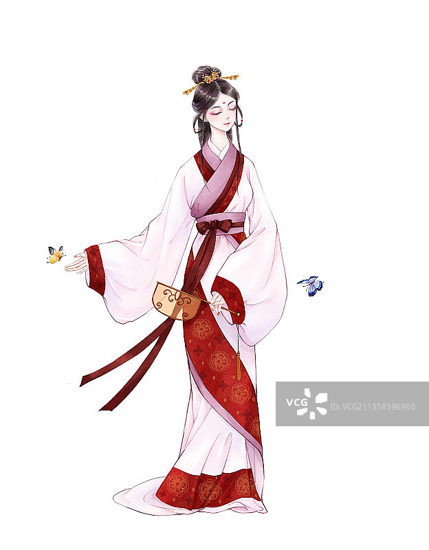 十二花神芙蓉花与汉服少女图片素材