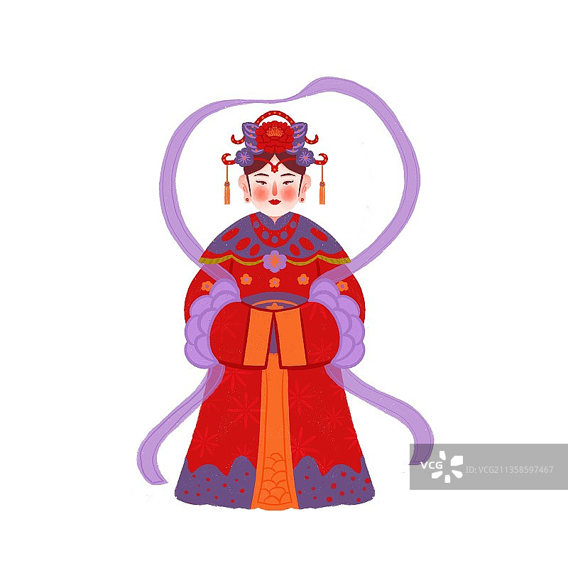 插画,年俗,正月十一,祭紫姑,仙姑,女人,云,紫色,神,拜神图片素材