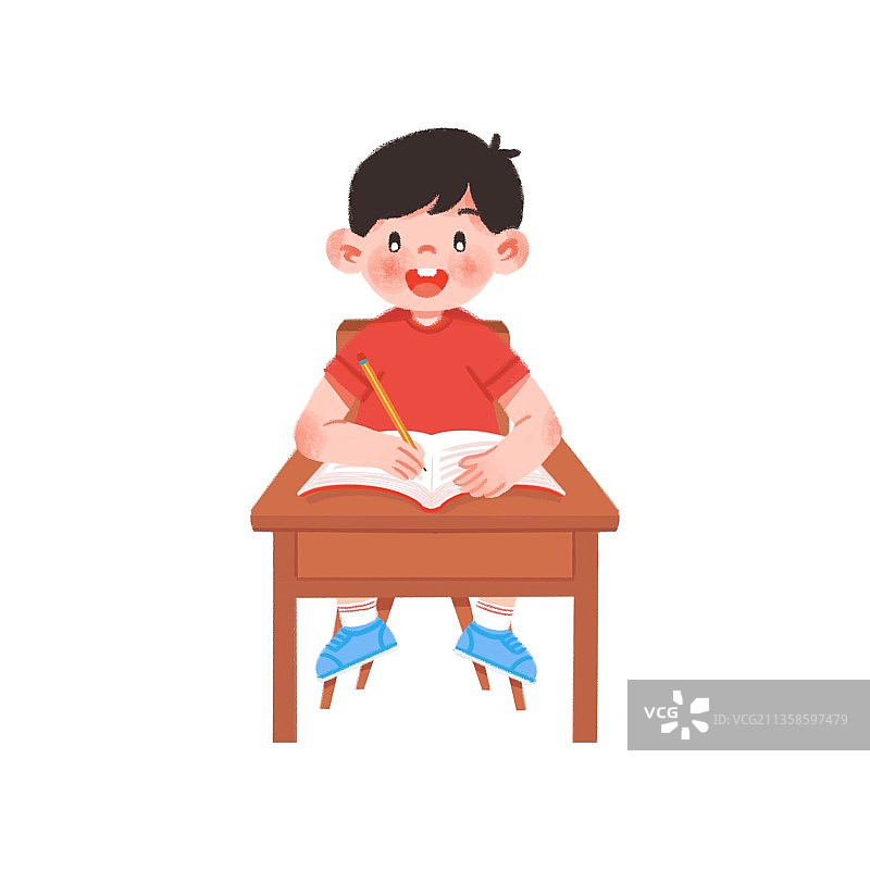 插画,教育,快乐,儿童,写作业,课桌,桌子,童年,分离着色,图片素材
