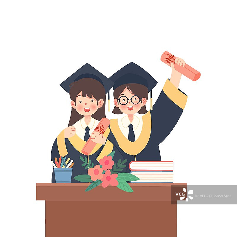 插画,人物,卡通,庆祝,学生,毕业,学士服,讲台,青春活力,图片素材