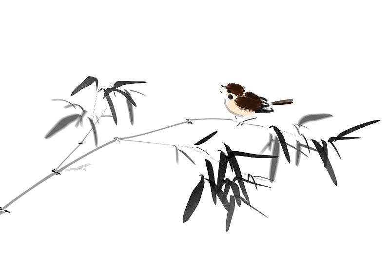 竹子麻雀中国风传统文化水墨设计插画元素图片素材