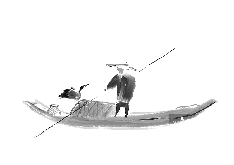 渔夫中国风传统文化水墨设计插画元素图片素材