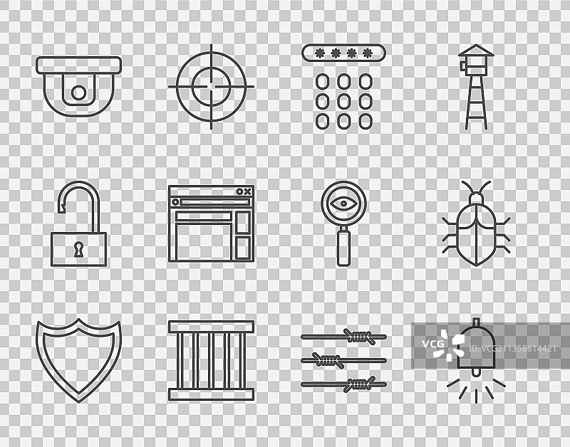 线条盾牌与响铃密码组合图片素材