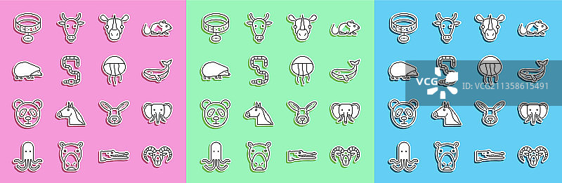 山羊、绵羊、大象、鲸鱼线条头像合集图片素材