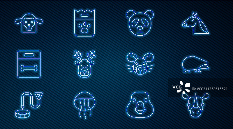 犀牛刺猬可爱熊猫脸线条组合图片素材