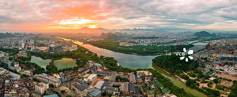航拍广西桂林城市山水风光图片素材