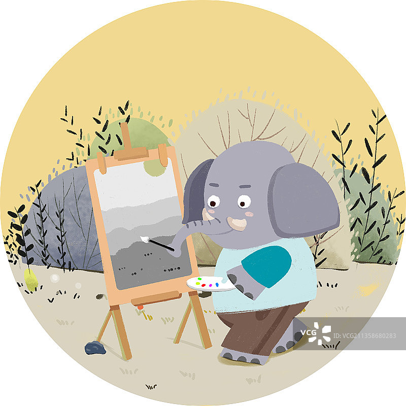 大象画画图片素材