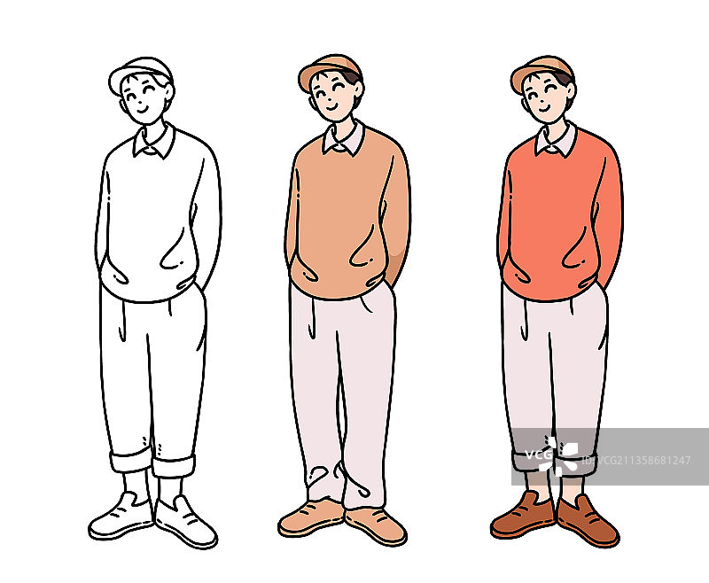 清新线条插画酷酷的男孩素材图片素材