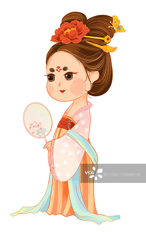 手执团扇的唐朝宫廷美人国潮插画图片素材