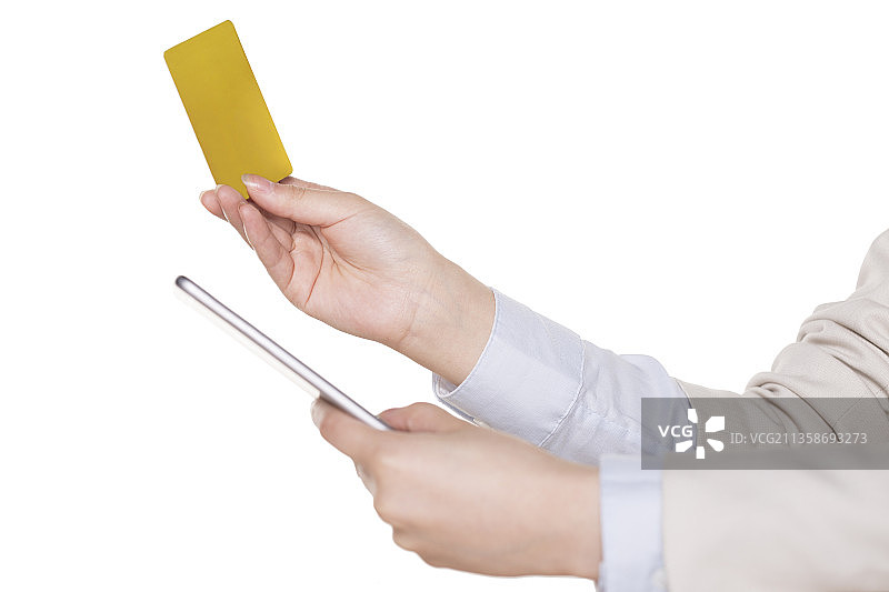 商务女性使用平板电脑网上购物图片素材