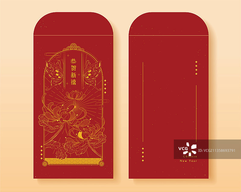 古典菊花线条画红包模板图片素材