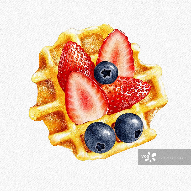 水彩华夫饼草莓蓝莓图片素材