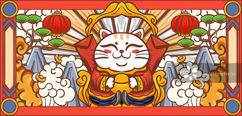 手绘卡通招财猫插画设计图片素材