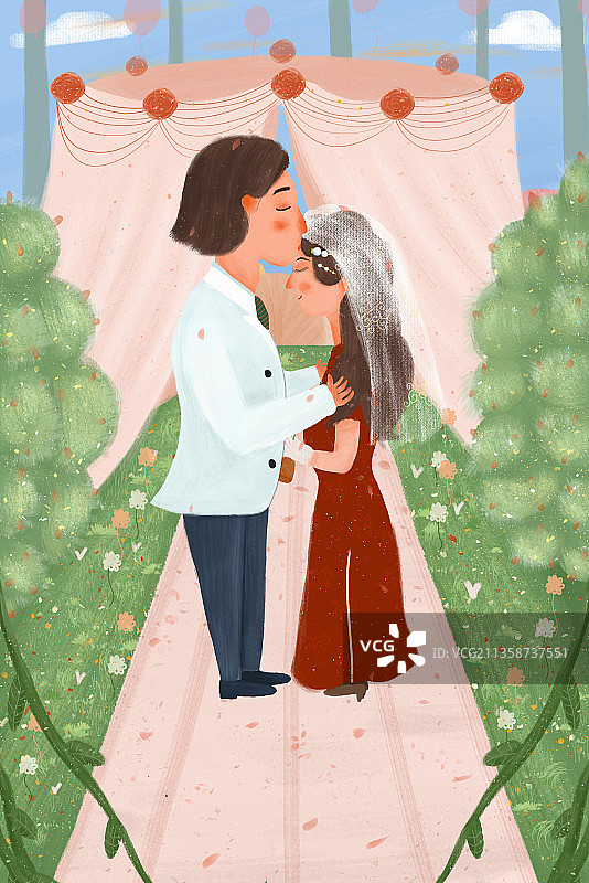 结婚婚礼甜蜜场景亲吻额头图片素材