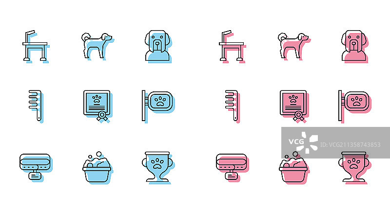 带名牌的宠物颈圈线条组合，用于宠物洗浴美容图片素材