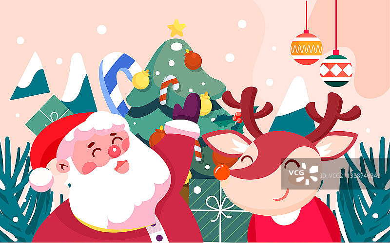 圣诞节圣诞老人送礼物插画圣诞树背景海报图片素材