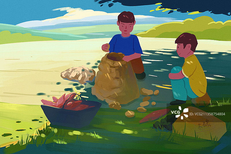 烤红薯的少年图片素材