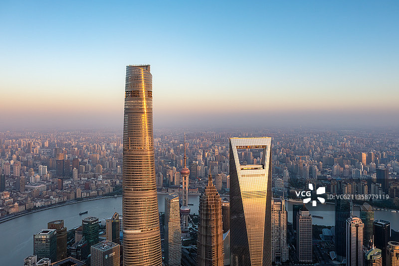 上海浦东陆家嘴CBD日出航拍图片素材