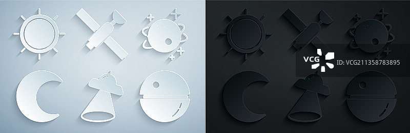 不明飞行物、飞船、行星、月球与星星素材图片素材