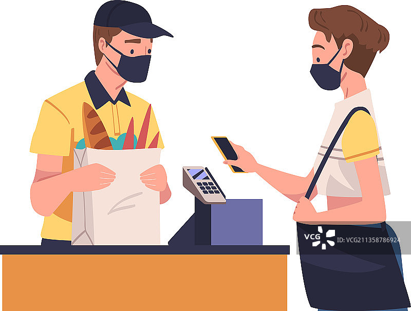 使用非接触式支付的女人图片素材