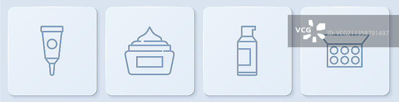 乳霜或乳液化妆品软管喷雾罐线条图标图片素材