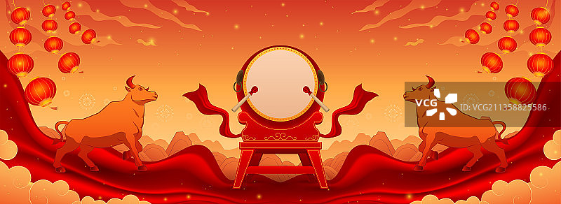 牛年灯笼插画图片素材