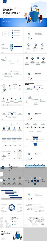 精美蓝色个性扁平化插画工作汇报PPT素材图片素材