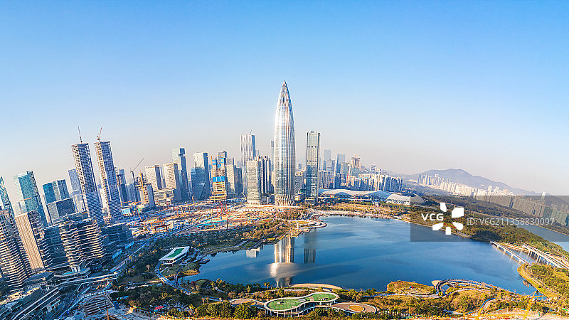 深圳市南山区深圳湾人才公园黄昏风光全景图片素材