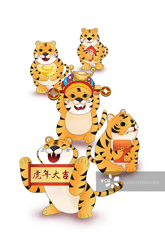 2022年虎年春节贺岁图 一群小老虎们图片素材
