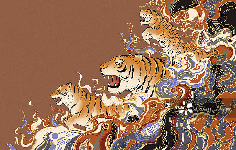 虎年国潮插画传统国风绘画图片素材