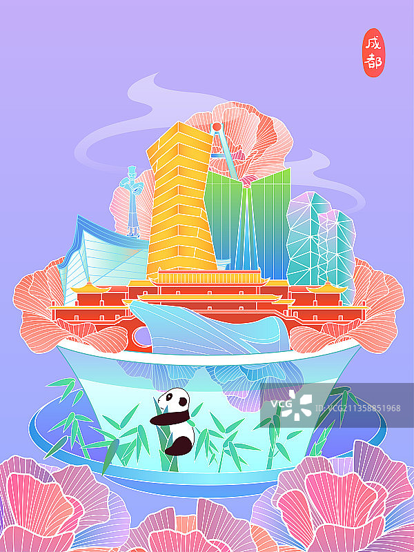 矢量中国风城市成都插画图片素材