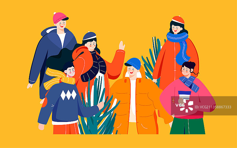 冬天人物插画冬季大雪节气户外雪景活动海报图片素材